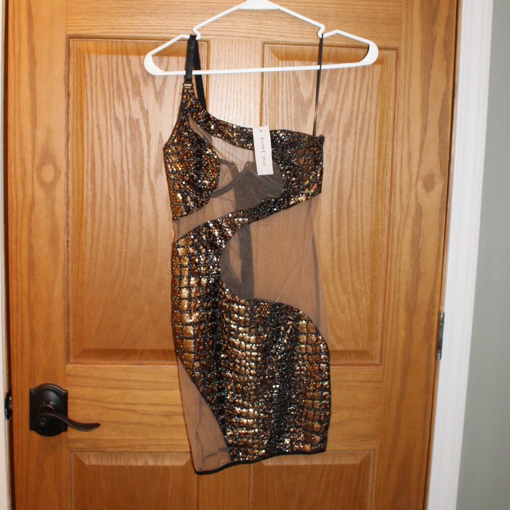 Kim Cine Curve See-Through Sequined Dress - Size Small - NWT